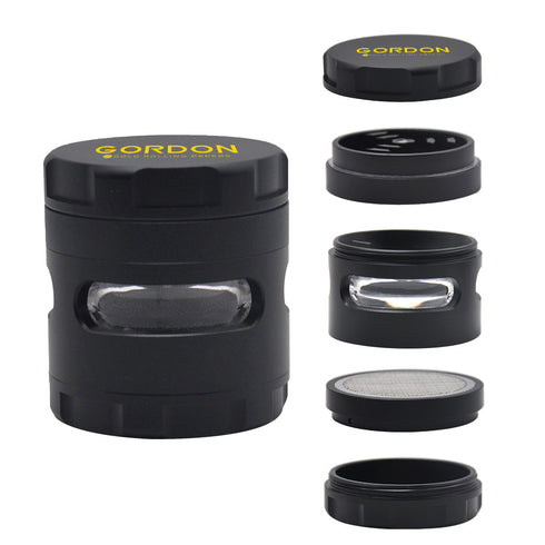 Gordon 5 Pieces Aluminum Alloy Herb Grinder, 61 mm Smoker Grinder with Window, Black Easy Clean Herb Grinders